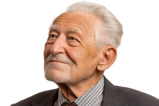 senior gentleman looking hopeful isolated on transparent white background