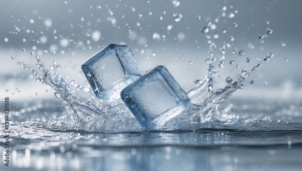 Aufkleber refreshing coldness with splashing ice cubes