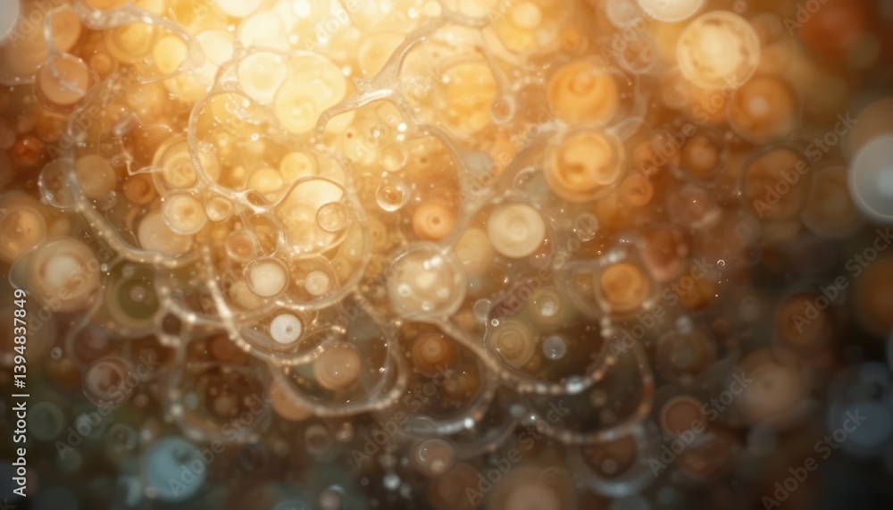 Aufkleber bubbles floating in warm light abstract art digital creation dreamlike environment close-up viewpoin