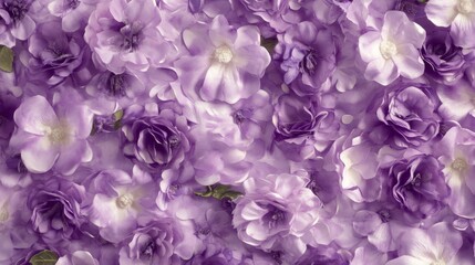 Elegant purple flowers in full bloom against a soft purple wallpaper background, floral nature-inspired decorative design for digital and print use