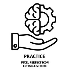 hand holding a symbol of success editable stroke outline icon isolated on white background flat vector illustration, black outline, Pixel perfect