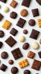 Delicious chocolate assortment on a clean white background with a high angle view creates a sweet and tempting mood perfect for dessert lovers