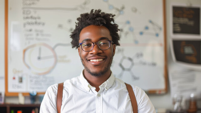 African American professional  cientist smiling in a scientific environment  