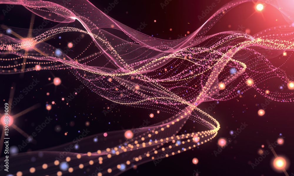 Poster abstract digital waves with glowing particles create mesmerizing visual effect, evoking sense of mov