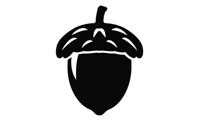 Acorn hazel nut icon flat silhouette, acorn silhouette vector, acorn vector icon, hazel nut black icon vector  