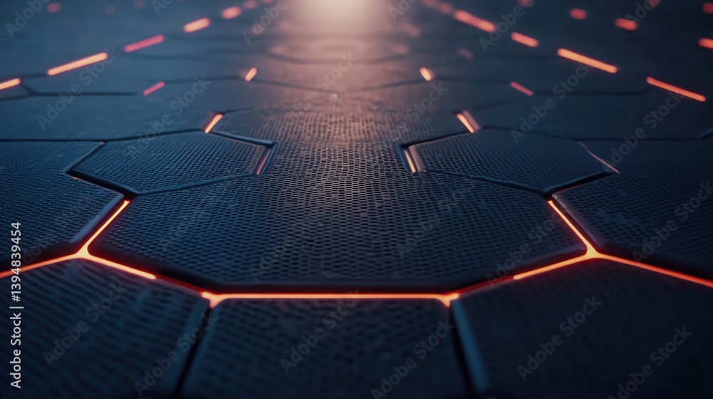 Poster a close up perspective of illuminated hexagonal geometric shapes