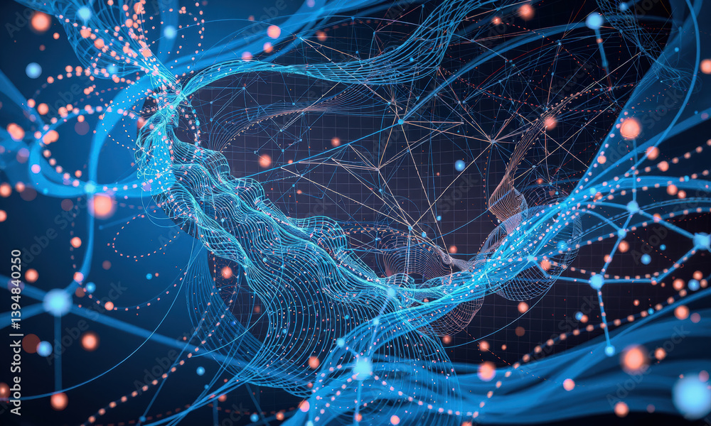 Poster vibrant digital abstract representation showcasing interconnected lines and nodes, symbolizing data 
