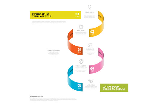 Colorful Spiral Steps Infographic Template with Five Steps