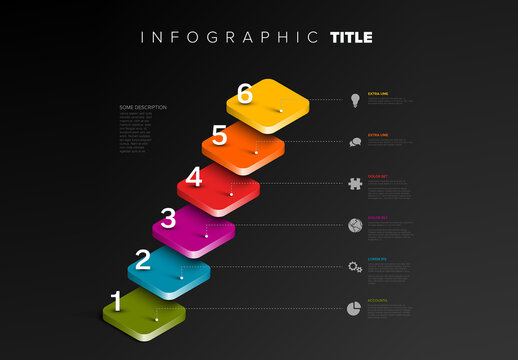 3D six rainbow color Step Infographic template with Gradient Design and Labels on dark background
