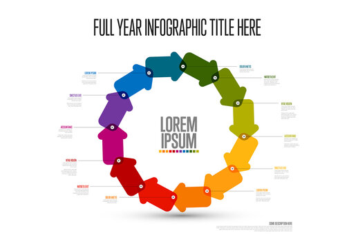 Colorful Circular Infographic with twelve Arrows and Placeholder Texts