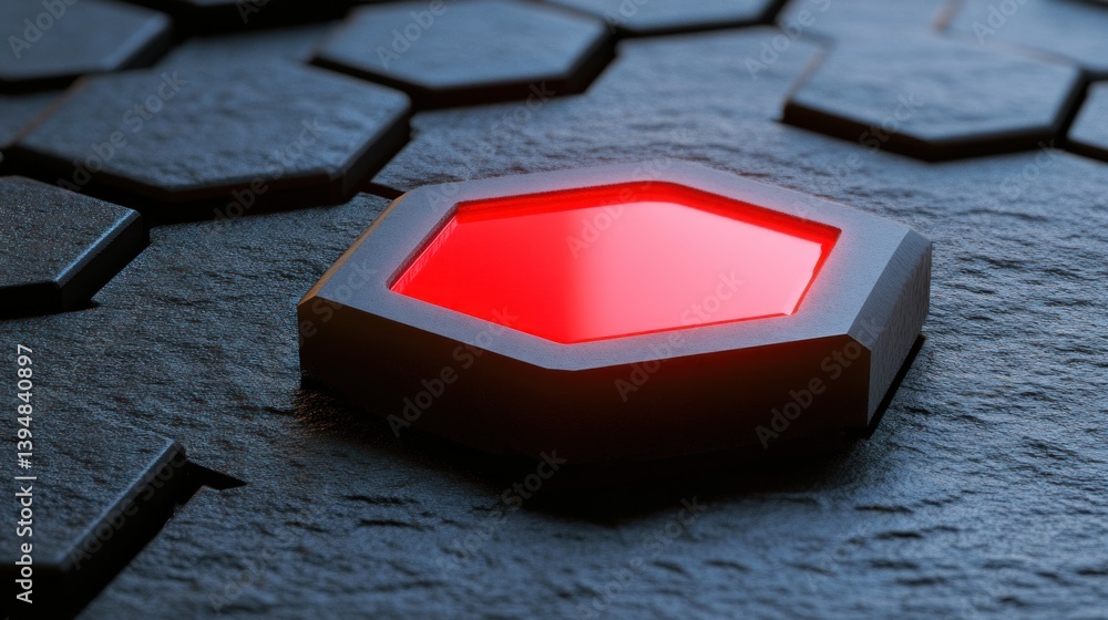 Aufkleber a glowing red hexagon embedded in an interesting dark surface