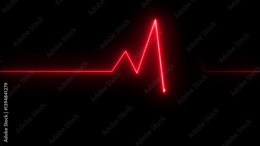 Poster glowing neon blue color heartbeat rate and pulse line with grid, loop motion animate footage. neon h