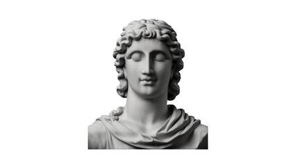A Roman-style bust with curly hair, adding a historical touch to design projects.