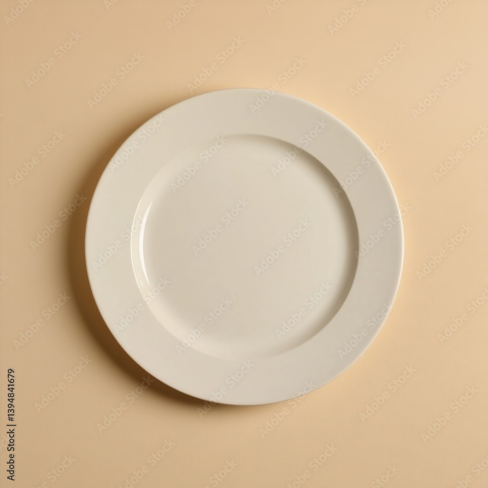 Poster minimalist elegance showcasing a pristine white plate against a soft beige backdrop in a simple stud