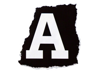 "A" wording or text with pieces of torn or cut paper, design elements isolated on transparent background.