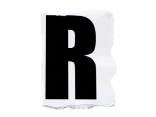 "R" wording or text with pieces of torn or cut paper, design elements isolated on transparent background.