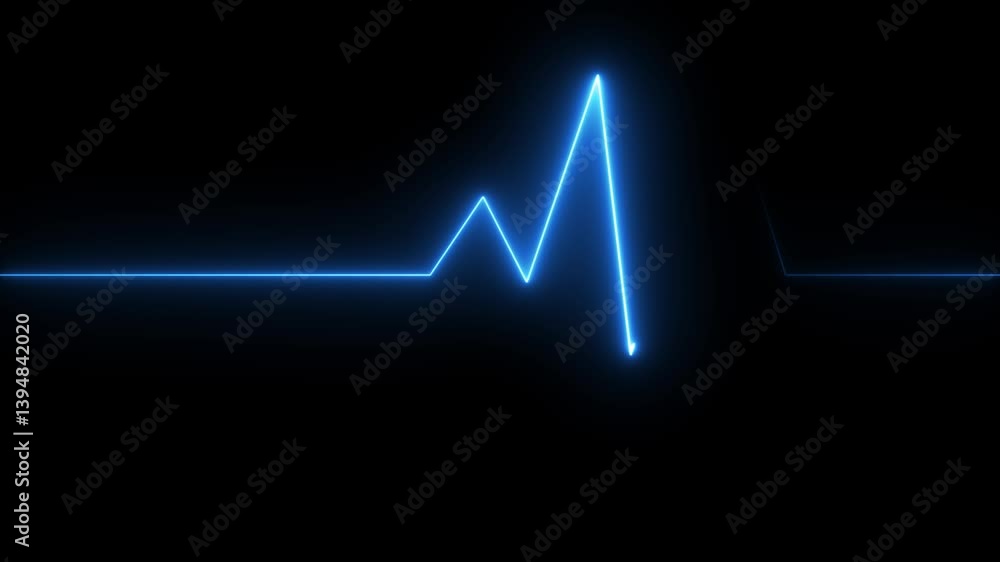 Poster glowing neon blue color heartbeat rate and pulse line with grid, loop motion animate footage. neon h