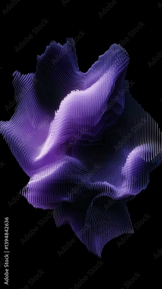 Poster abstract purple fractal design on black background creating a mesmerizing digital wave pattern for m