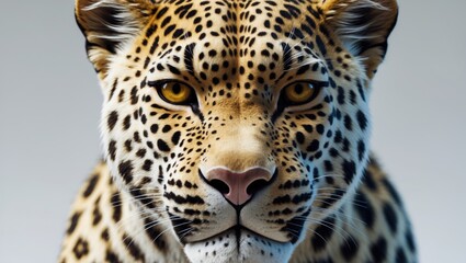 Obraz premium Isolated portrait of a leopard on a white background. Close-up view.