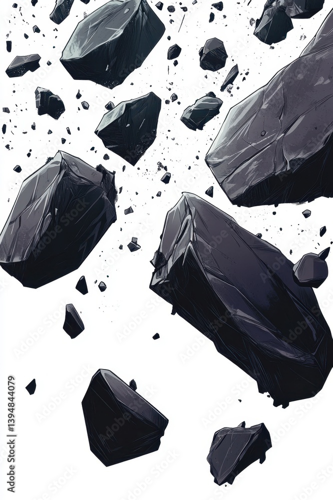 Poster floating dark rocks in cosmic space a digital painting with dramatic lighting and dynamic compositio