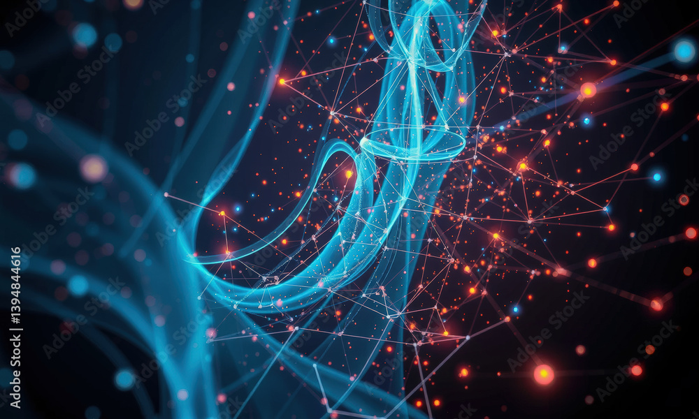 Poster vibrant abstract representation of interconnected lines and glowing particles, showcasing spatial vi