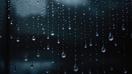 Moody wet surface featuring raindrops for window layering, autumnal weather concept, backdrop of rain droplets on clear glass