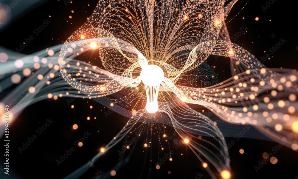 Poster mesmerizing abstract representation of energy flow, featuring glowing particles and dynamic lines th