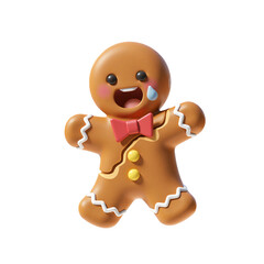 Obraz premium Fractured Gingerbread Cookie Smiling with Cute Cartoon Style 3D Render Icon Illustration