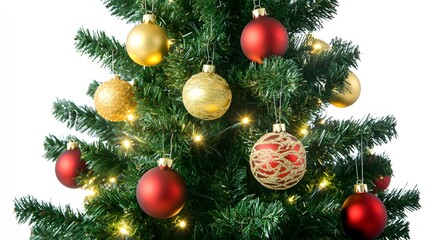 Fototapeta premium Christmas Tree Decor Red Gold Ornaments Lights