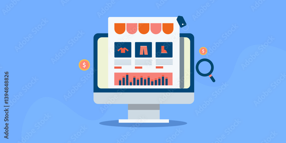 Poster online ecommerce merchant account analytics report, web store integrated with search display impress