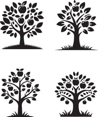 Beautiful Apple Tree Vector Illustration with Ripe Red Apples