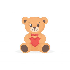 Fototapeta premium Cute teddy bear with a red heart, perfect for expressing love and affection. Ideal for valentines, gifts, and children's themes, featuring a friendly and cuddly design.