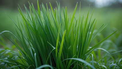 Fresh green grasses and outdoor plants in a spring garden