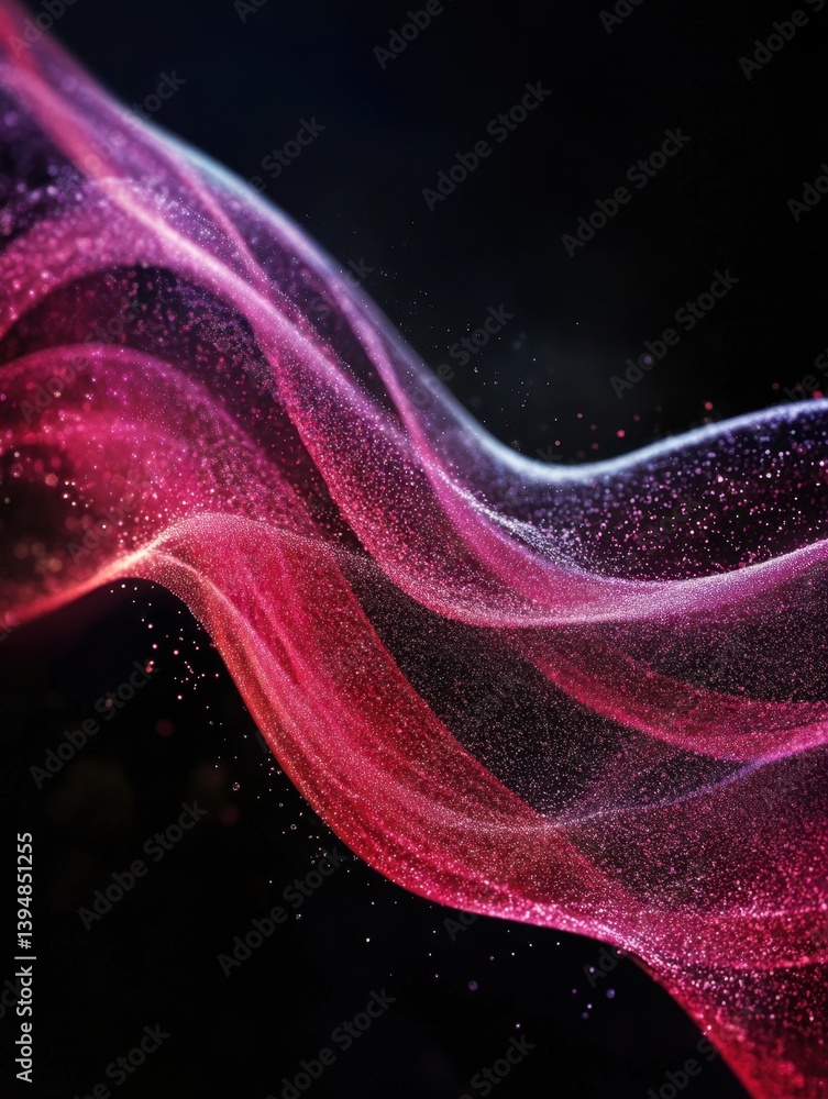 Aufkleber abstract fluid wave of shimmering particles in vibrant pink and blue hues against a dark backdrop cr