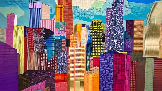 Vibrant Cityscape Quilt: A Colorful Tapestry of Urban Life