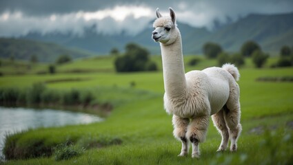 Fototapeta premium A Bolivian llama at the border between nations