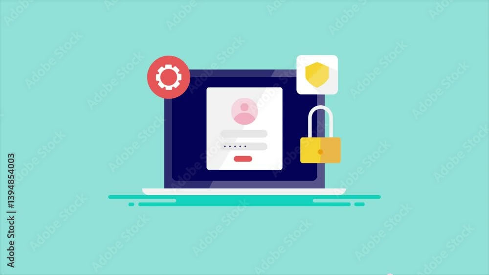 Poster laptop security check, passkey authorisation, digital data protection and control unwanted access to
