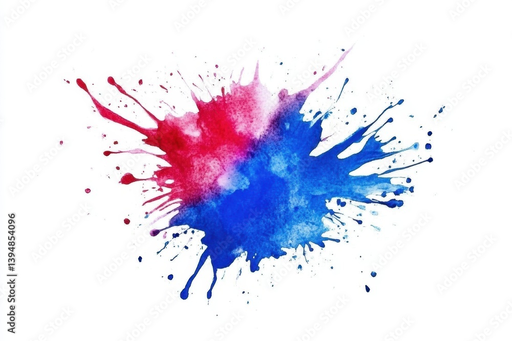 Poster vibrant watercolor splash of red and blue creating a dynamic artistic expression on a white canvas a