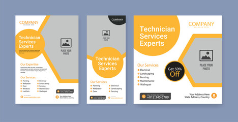 Electrician abstract banner template, electrical service job advertisement, wireman rectangle size ad, electricity plug flyer leaflet concept