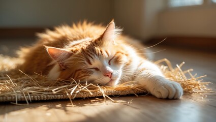 Mature cat slumbering on the ground