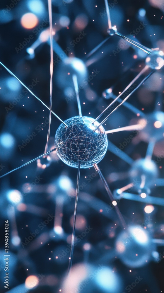 Poster abstract network connection visualizing complex data and global communication with spheres and lines