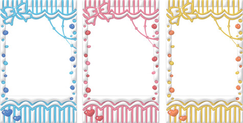 落書き チェキ ぷっくり デコレーション フレーム ピンク シアン イエロー