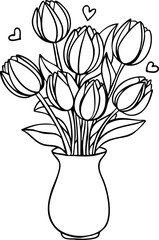 Hand-Drawn tulip bouquet illustration. Flowers line art vector illustration