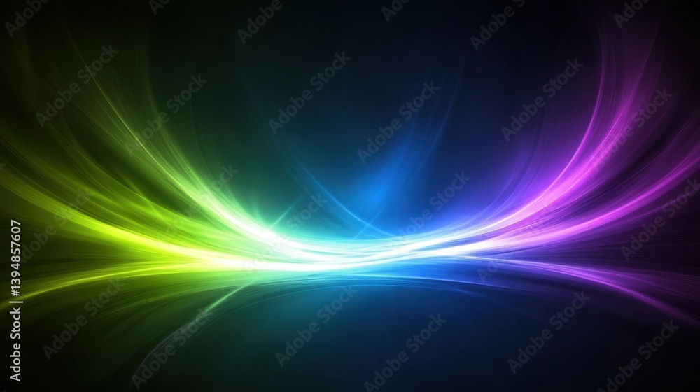 Poster abstract luminous wave of colorful light streaks on dark backdrop creating dynamic visual effect and