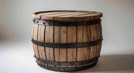 Fototapeta premium Aged wooden cask against a white backdrop