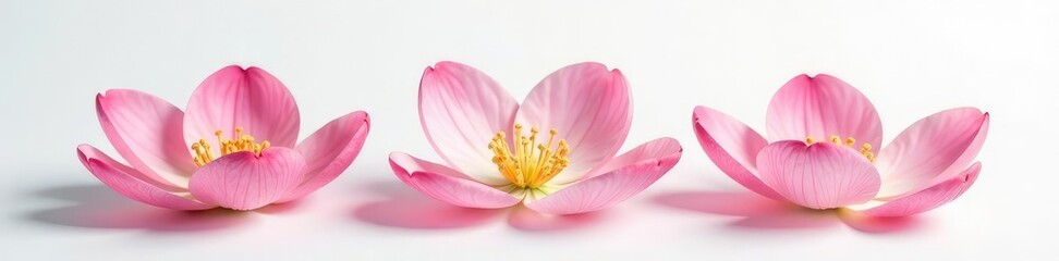 Delicate petals unfolding on a crisp white surface, isolated, bloom, white background