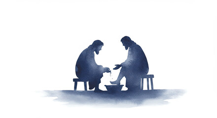Jesus washing apostle feet. Maundy Thursday, The Gospel story of Holy Week