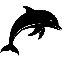 Obraz premium dolphin silhouette with flowing curves, distinct dorsal fin isolated on white background