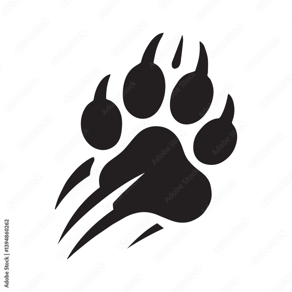 Fototapete A logo with a stylized wolf paw print with motion lines trailing behind it. The paw print is bold and simple, with clean lines.