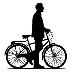 Obraz premium Elderly man walking with bicycle silhouette